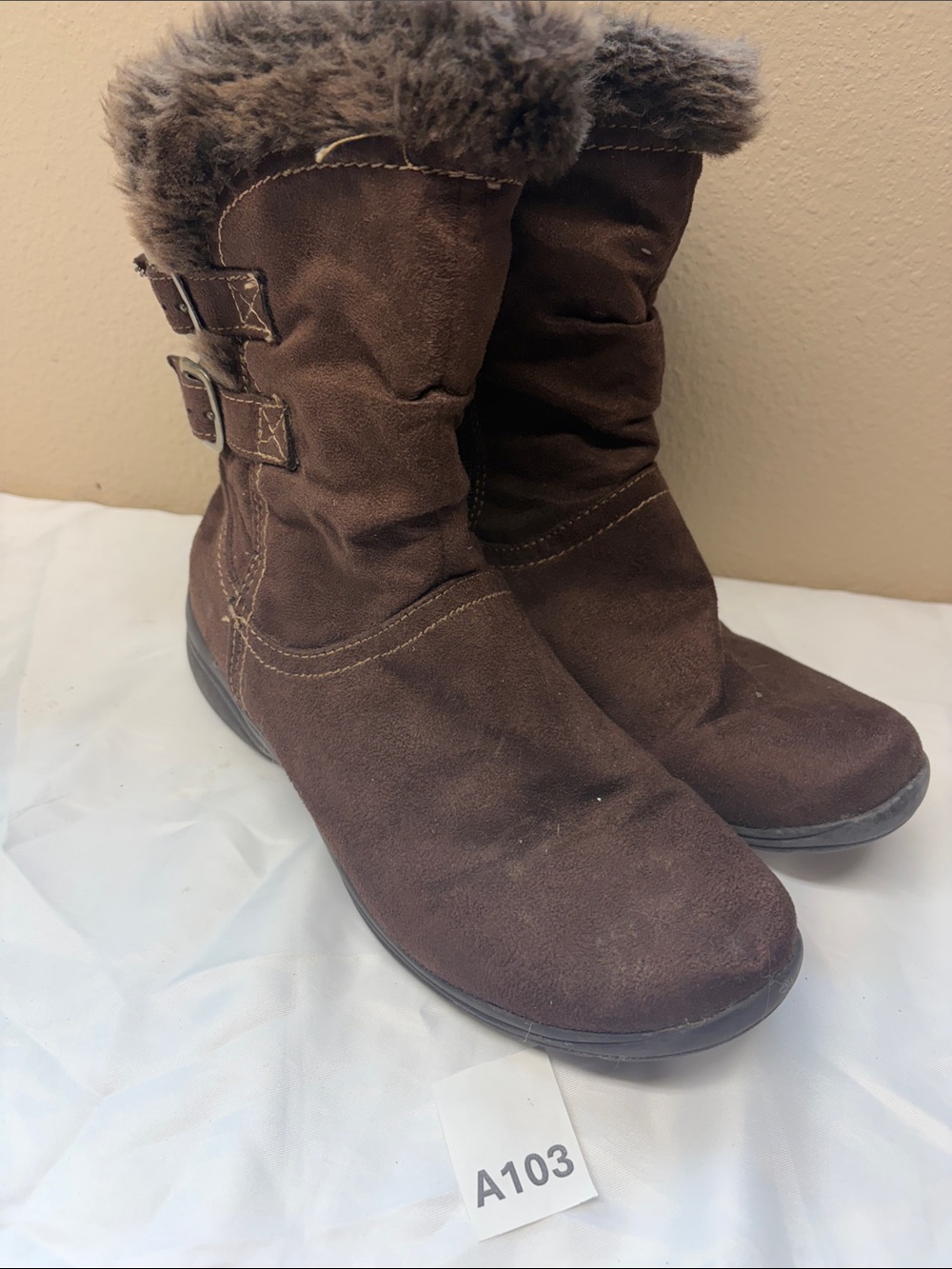Women’s Brown Faux-Fur Trim Winter Boots